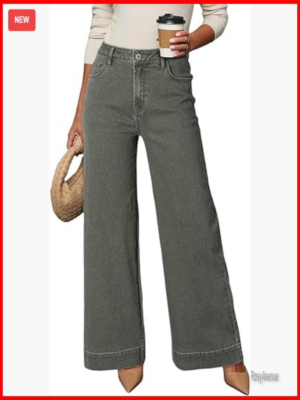 High Rise Stretch Wide Leg Jeans w Pockets